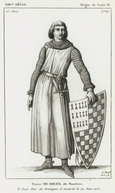 XIII století, vláda Luixe IX, Pierre de Druex, dit Mauclere, byl vévoda z Bretaně; zemřel 22. června 1250 (rytina) od French School