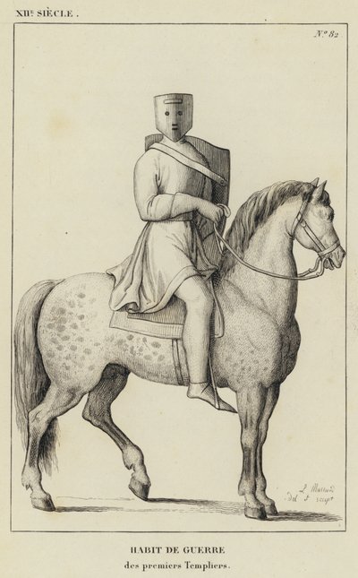 XII. století, válečný zvyk, prvních templářů (rytina) od French School
