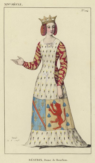 XIV století, Beatrix, paní Bourbonská (barevná rytina) od French School