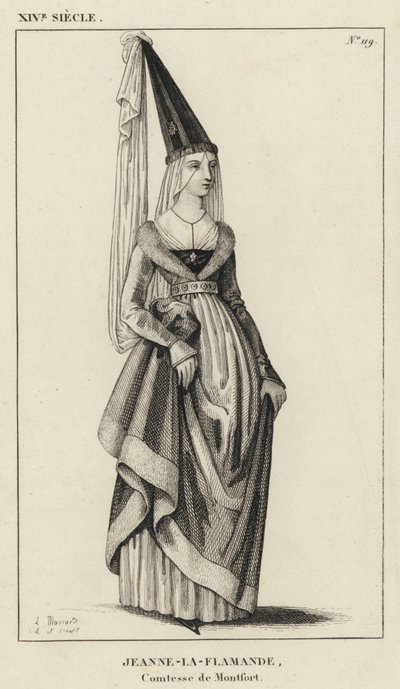 XIV století, Jeanne-la-Flamande, hraběnka z Montfortu (rytina) od French School