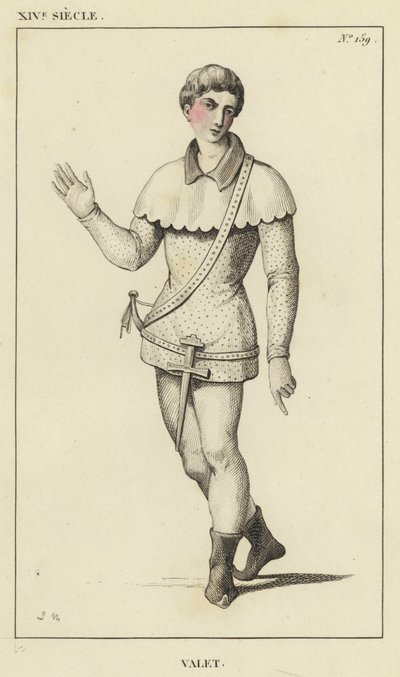 XIV Siecle, Valet (barevná rytina) od French School