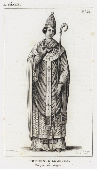 X Century, Prudence mladší, biskup z Troyes (rytina) od French School