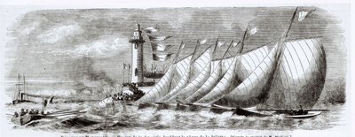 Jachty obeplouvající maják Joliette během regaty v Marseille v roce 1864 z Le Monde Illustre, 17. září 1864 od French School