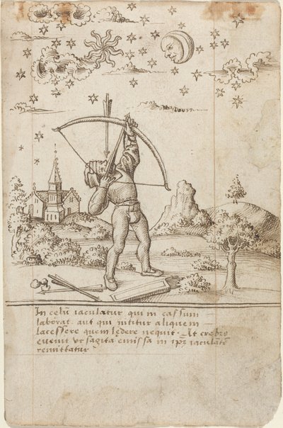Střílíš na nebe [fol. 9 recto], asi 1512-1515 (pero a tuš) od French School