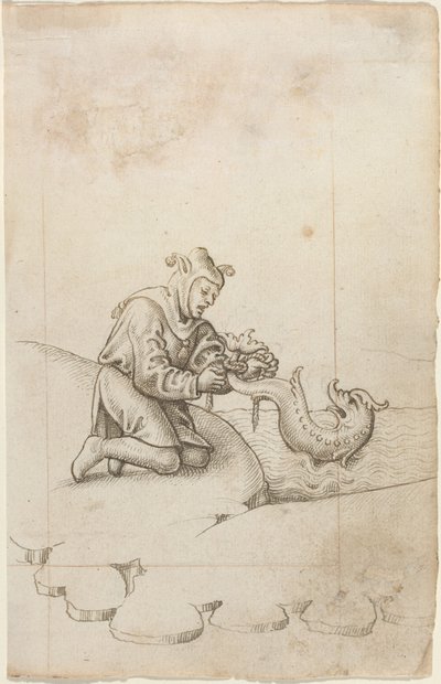 Uvazuješ delfína za ocas [fol. 17 recto], asi 1512-1515 (pero a černý inkoust na křídovém papíře) od French School