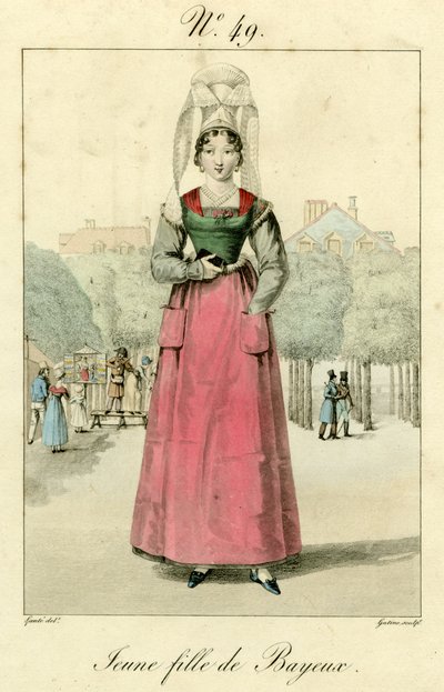 Mladá dívka z Bayeux (barevná rytina) od French School