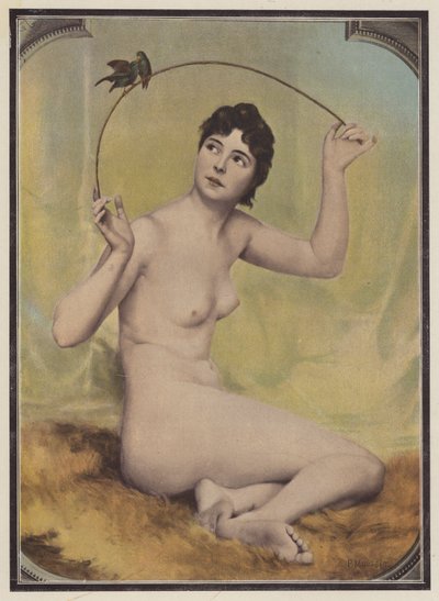 Mladá nahá žena s ptáky (barva litho) od French School