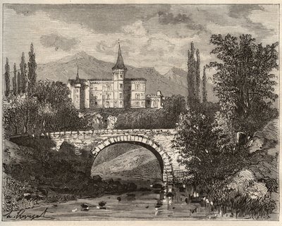 zámek de la rochelambert V údolí terminálu Haute-Loire (43) - rytina „La France illustrée: geografie, historie, statistická správa“ od V.-A. Sladově hnědá. 1884 od French School