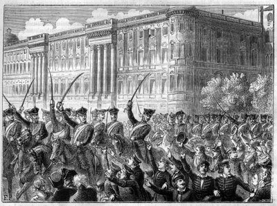 události Válka čtvrté koalice 1806 - 1807 válečné nadšení v Berlíně - Čtvrtá koalice - Velká agitace v Berlíně - Cree de guerre střílí proti Francii - v „Histoire de l’empire en suite à l’histoire du consulate“ od Adolphe Thierse - 1879 - soukromé od French School