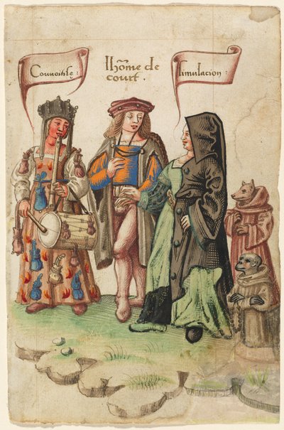 Dvořan stojící mezi žádostivostí a přetvářkou [fol. 14 recto] od French early 16th Century