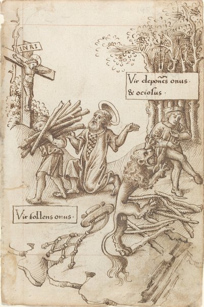 "Pomozte tomu, kdo bere své břemeno, ne tomu, kdo je pokládá" [fol. 31 recto] od French early 16th Century