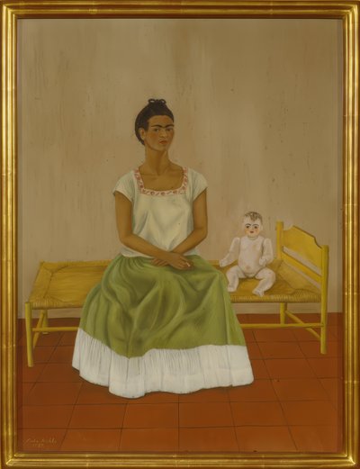 Autoportrét s postelí od Frida Kahlo