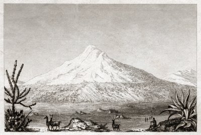 Sopka Chimborazo. (rytina, cca 1840) od Friedrich Alexander Baron von (after) Humboldt