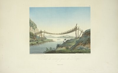 Lanový most poblíž Penipe, kreslil Marchais, ryl Bouquet, ilustrace z „Pohledy na Kordillery a památky domorodých národů Ameriky“ od Alexandra von Humboldta a Aime Bonpland od Friedrich Alexander Baron von (after) Humboldt