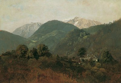 Pohled ze Scheuchensteinu na Gauermannhof se Schneebergem v pozadí od Friedrich August Mathias Gauermann