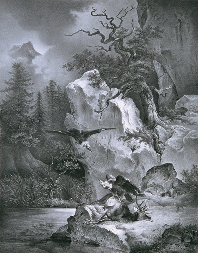 Sup s mrtvým jelenem od Friedrich August Mathias Gauermann
