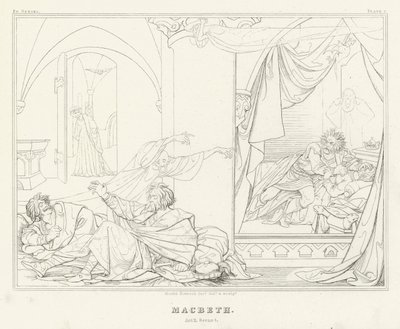 Macbeth, dějství II, scéna 1 (rytina) od Friedrich August Moritz Retzsch