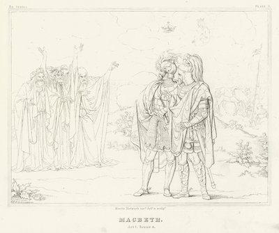 Macbeth, dějství I, scéna 3 (rytina) od Friedrich August Moritz Retzsch