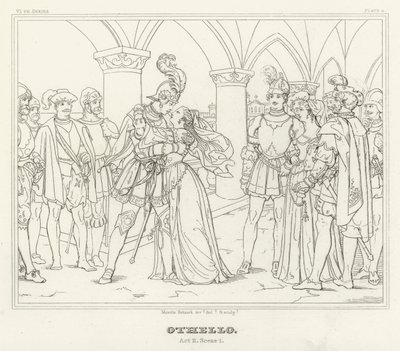 Othello, dějství II, scéna 1 (rytina) od Friedrich August Moritz Retzsch