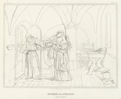 Romeo a Julie, dějství II, scéna 6 (rytina) od Friedrich August Moritz Retzsch