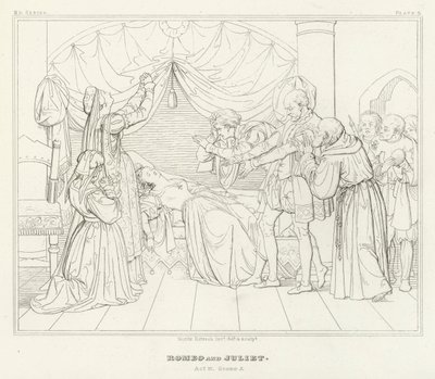 Romeo a Julie, dějství IV, scéna 5 (rytina) od Friedrich August Moritz Retzsch