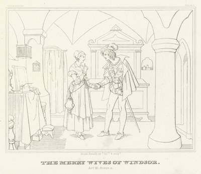 The Merry Wives of Windsor, Act III, Scéna 4 (rytina) od Friedrich August Moritz Retzsch