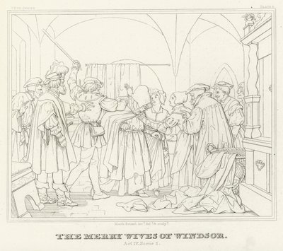 The Merry Wives of Windsor, Act IV, Scéna 2 (rytina) od Friedrich August Moritz Retzsch