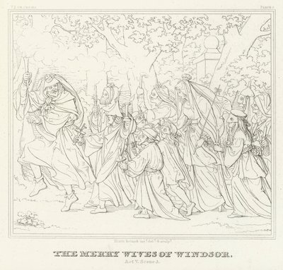 The Merry Wives of Windsor, Act V, Scéna 3 (rytina) od Friedrich August Moritz Retzsch