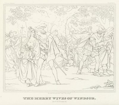 The Merry Wives of Windsor, Act V, Scéna 4 (rytina) od Friedrich August Moritz Retzsch