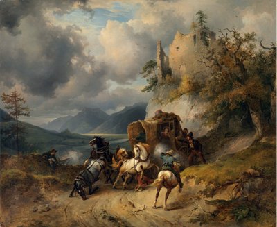 Loupež par Gauermann, Friedrich August Matthias (1807-1862). Olej na plátně, rozměr: 60,5x74 od Friedrich Gauermann
