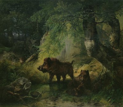Divoké prase a vlk od Friedrich Gauermann