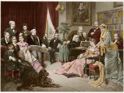 Richard Wagner a Liszt v Bayreuthu s Cosimou a Siegfriedem - po Fritz Georg Papperitz od Friedrich Georg Papperitz