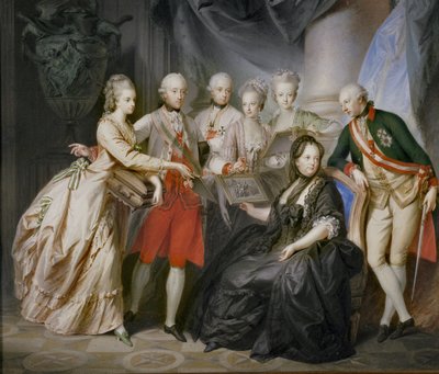 Císařovna Marie Terezie obklopená svými dětmi ve vdovském pletivu po smrti svého manžela, císaře Františka Štěpána ... (malba na plátně) od Friedrich Heinrich Fuger