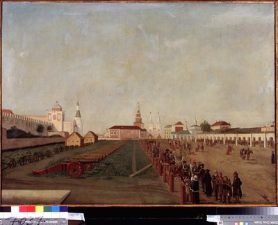 Rudé náměstí v Moskvě. Obraz Friedricha Hilferdinga (1710-1798), olej na plátně, kolem roku 1780. Německé umění 18. století. Státní ruské muzeum, Petrohrad. od Friedrich Hilferding