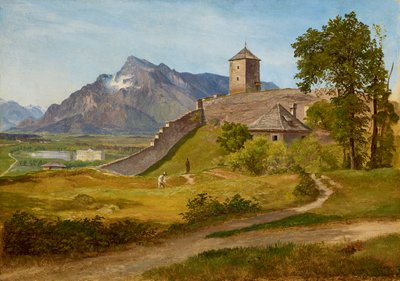Vojenská strážnice a Josefsturm na Mönchsbergu v Salcburku od Friedrich Loos