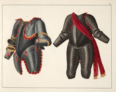 Brnění, deska z „Historie vývoje a zvyků rytířství“, od Dr. Franze Kottenkampa, vydal Carl Hoffmann, 1842 od Friedrich Martin von Reibisch