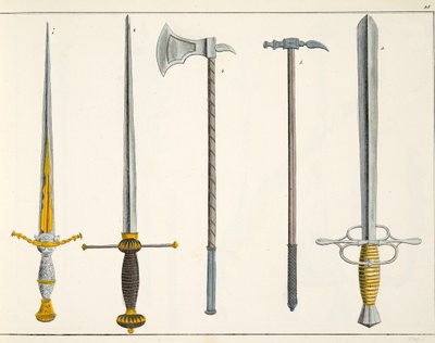 Meče, deska z „Historie vývoje a zvyků rytířství“, od Dr. Franze Kottenkampa, vydal Carl Hoffmann, 1842 od Friedrich Martin von Reibisch