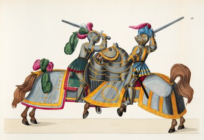Dva rytíři na turnaji, deska z „Historie vývoje a zvyků rytířství“ od Dr. Franze Kottenkampa, vydal Carl Hoffmann, 1842 od Friedrich Martin von Reibisch
