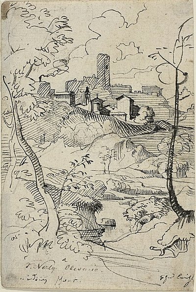 Italské město s řekou (recto); pohled na město (verso) od Friedrich Nerly