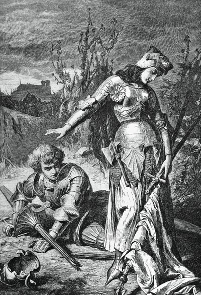 Souboj mezi Johankou z Arku a Lionelem, ilustrace k Panně Orleánské, tragédie Friedrich Schiller (1759-1805), rytina od Friedrich Schiller