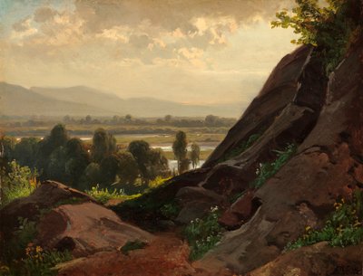 Horská krajina se skalnatým výběžkem v popředí od Friedrich Voltz