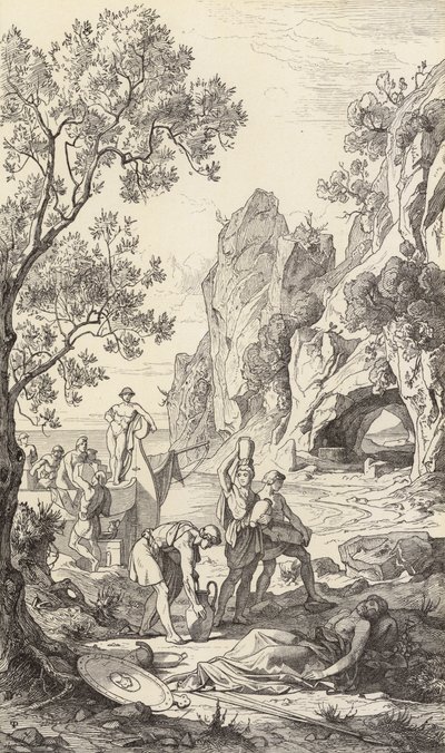 Odysseův návrat domů na Ithaku (rytina) od Friedrich the Elder Preller