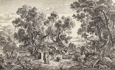 Nausicaa a Odysseus (rytina) od Friedrich the Elder Preller