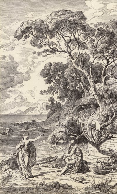 Odysseus a Kalypsó (rytina) od Friedrich the Elder Preller