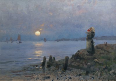 Žena a dítě na pláži od Frithjof Smith-Hald