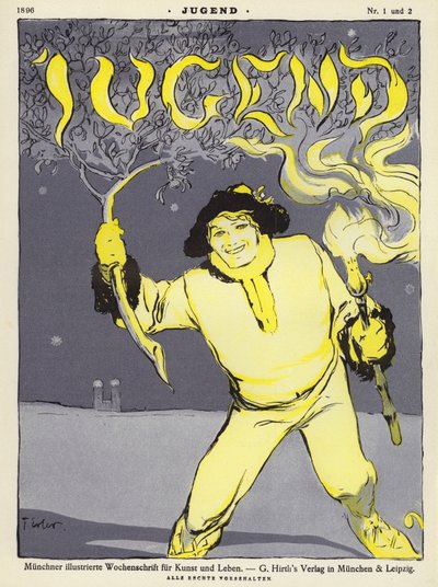 Muž držící větev a pochodeň (barva litho) od Fritz Erler