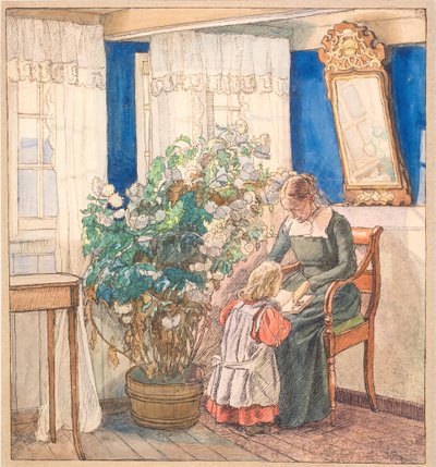Matka a dítě se dívají na obrázky (Anna a Hans Sybergovi) od Fritz Syberg