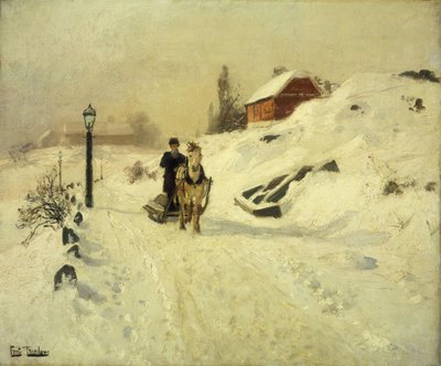 Sáně tažené koňmi v zimní krajině od Frits Thaulow