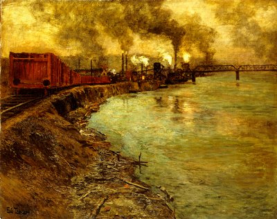 Nákladní vlak, soumrak, od Frits Thaulow