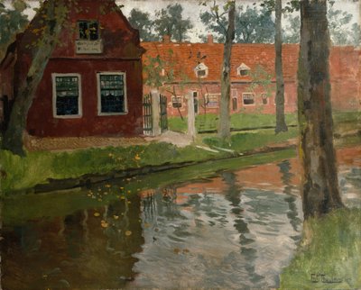 Z Vollendamu, červený dům, voda od Fritz Thaulow